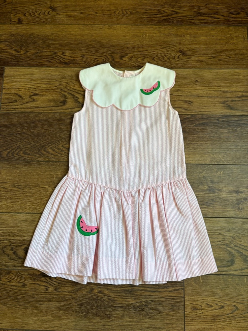 Vintage 90s Just Friends Pink Watermelon Seersucker Girls Dress Size 6